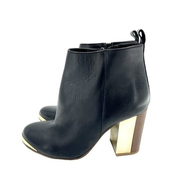 Topshop Boots Leather Ankle Boots Metal Plate Block Heel Boots SZ 36 EU New - Picture 1 of 12
